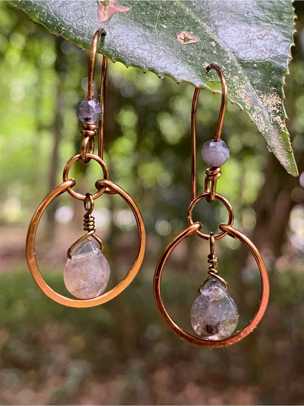 Handcrafted Lolite  Hoop Earrings
